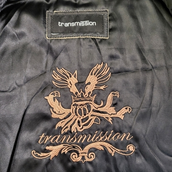 TRANSMISSION Distressed Leather Jacket Collared Removable Lining Black Men's L - Picture 7 of 16